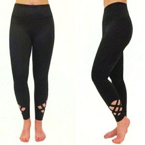 Active Life Black Ballet Strappy Cutout Yoga Workout Leggings SM